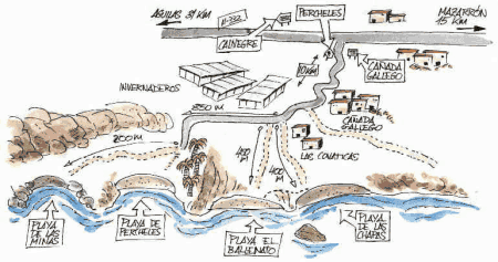 Las Minas playa nudista map